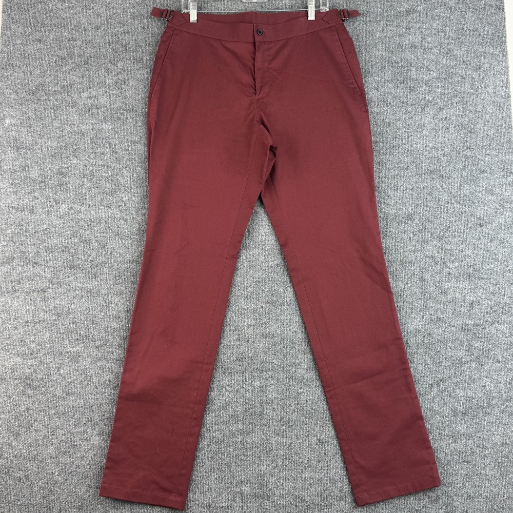 Enzo Chino Pants Mens 36x34 Burgundy Cotton Stretch Side Adjuster Tab Casual
